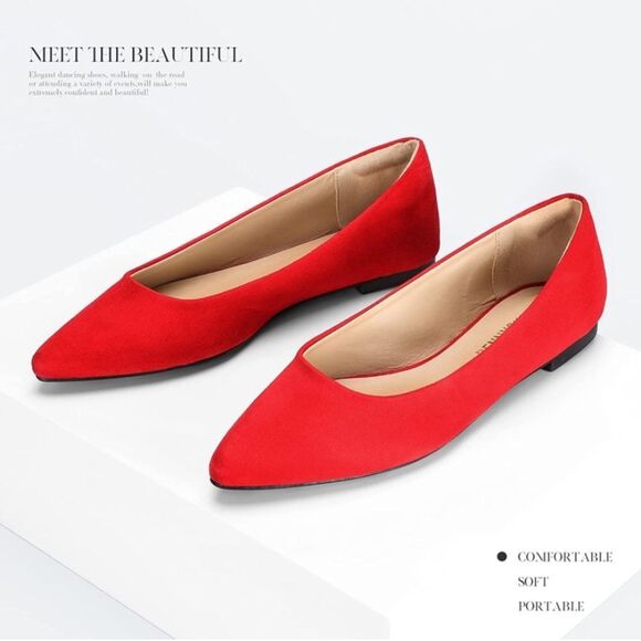 NWOB PENNYSUE  Pointed Toe Ballet Flats Casual Soft Slip On Classic Shoes Red - Picture 2 of 9